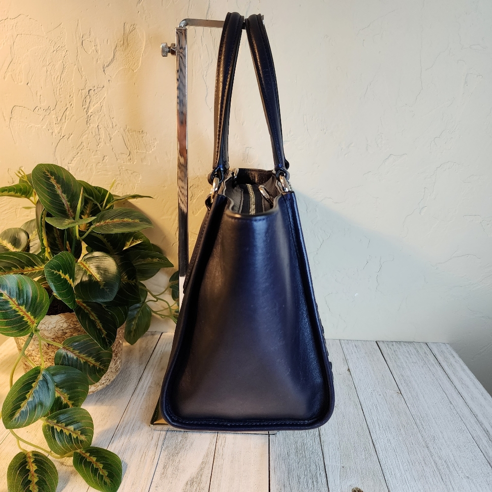 COACH Navy Mini Crosby Carryall Satchel Handbag w/Black Floral & Rivet Details - Picture 12 of 16
